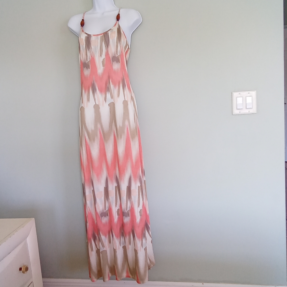Multicolor boho sundress with wood bead detail